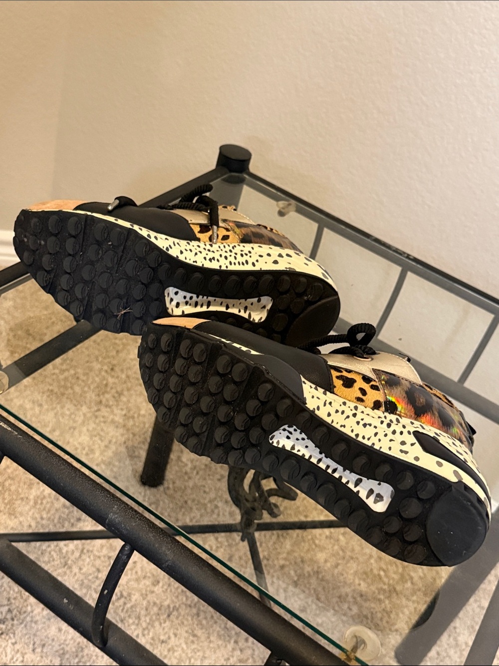 Steve Madden Calf Hair Leopard & Gold Mixed-Media Platform Sneakers Sz 7.5 - Picture 6 of 7